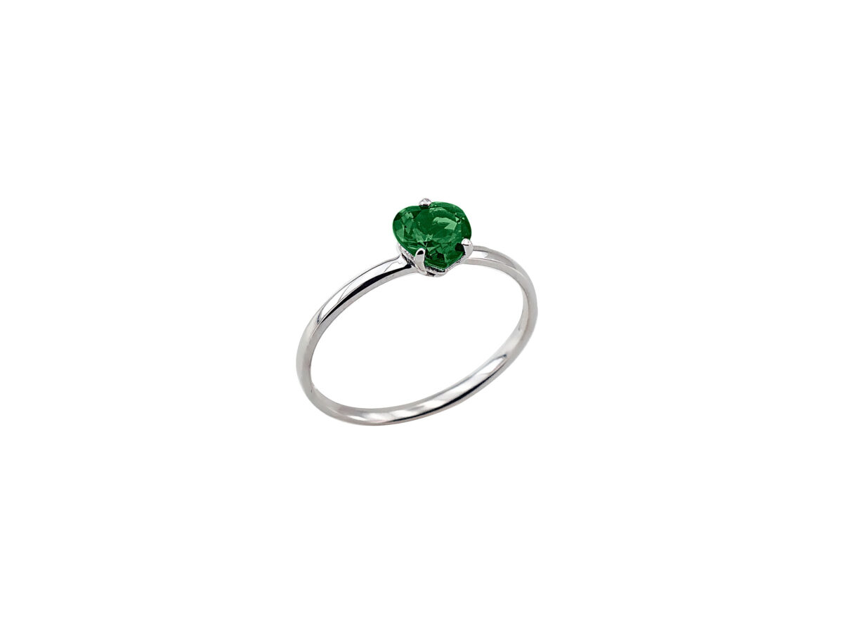 Λευκόχρυσο Δαχτυλίδι Μονόπετρο Καρδιά 9 Καράτια Με Πράσινη Ζιργκόν Πέτρα