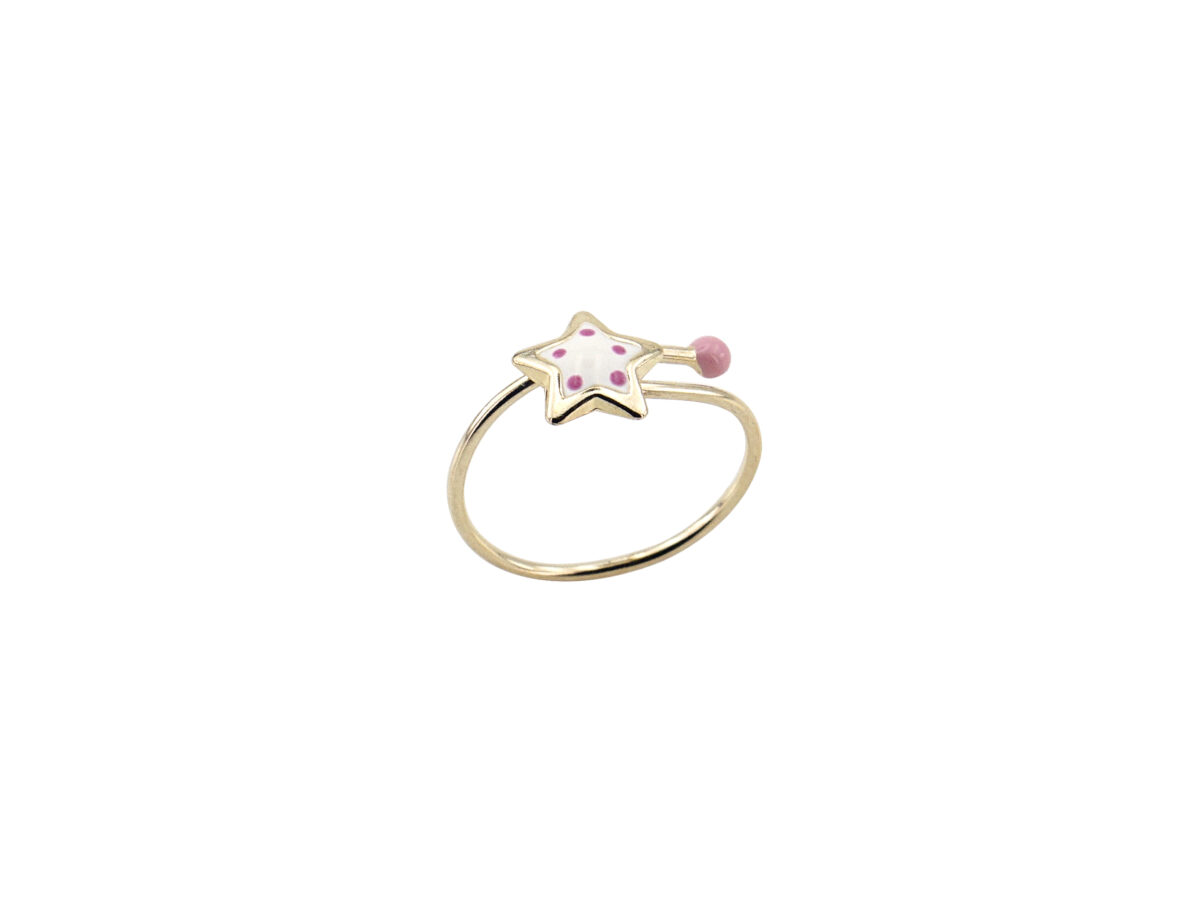 Παιδικό Χρυσό Δαχτυλίδι Αστεράκι 9 Καρατίων Με Λευκό Και Ροζ Σμάλτο