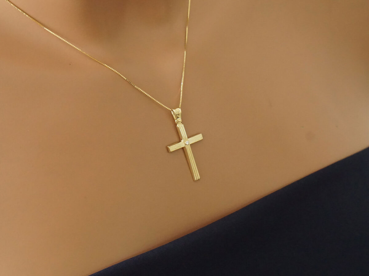 Βαπτιστικός Σταυρός Με Ζιργκόν Από Χρυσό 14Κ Γυναικείος GC874