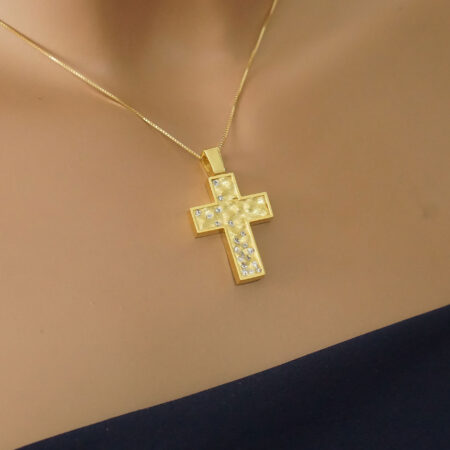 Χειροποίητος Σταυρός Γυναικείος Σε Χρυσό 14Κ Ζιργκόν GC898