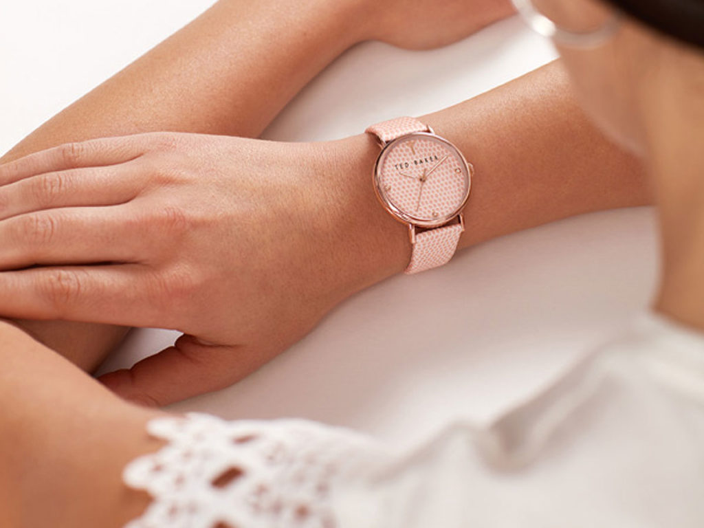 Ted Baker Ρολόι Ροζ Δερμάτινο Λουράκι Stainless Steel Γυναικείο BKPPHS133