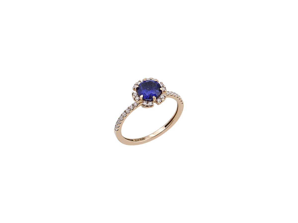 Δαχτυλίδι Μονόπετρο Με Μπλε Ζιργκόν 925 Ροζ Επιχρυσωμένο