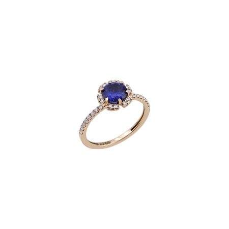 Δαχτυλίδι Μονόπετρο Με Μπλε Ζιργκόν 925 Ροζ Επιχρυσωμένο