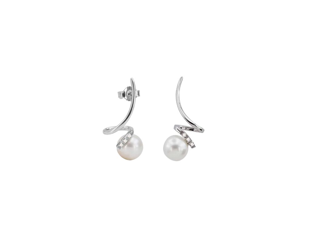 Κρεμαστά Σκουλαρίκια Με Διαμάντια Brilliant 0,05ct Και Μαργαριτάρι Σε Λευκόχρυσο 18Κ
