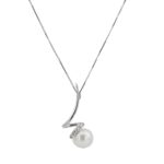 Μενταγιόν Μαργαριτάρι Λευκό Με Μπριγιάν Και Αλυσίδα Σε Λευκόχρυσο 18Κ