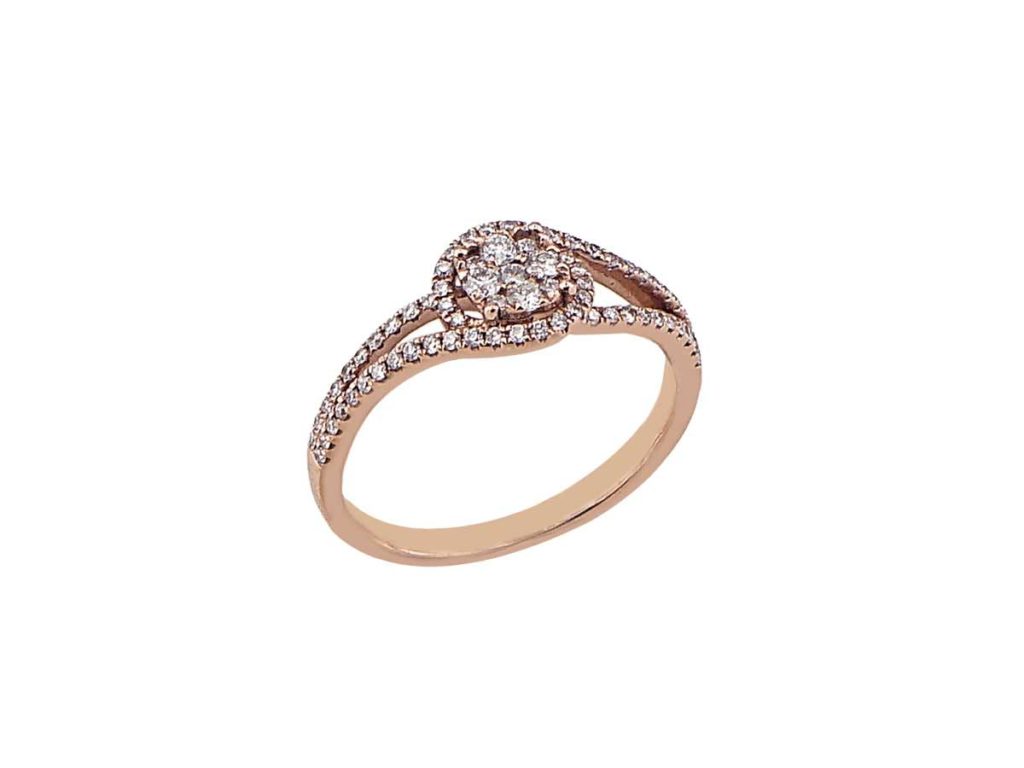 Ροζ Χρυσό Δαχτυλίδι Ροζέτα 18Κ Με Διαμάντια Μπριγιάν