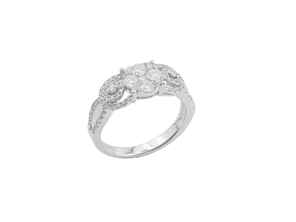 Ροζέτα Δαχτυλίδι Διαμαντένιο Με Πλαινές Πέτρες Σε Λευκόχρυσο 18Κ GR430