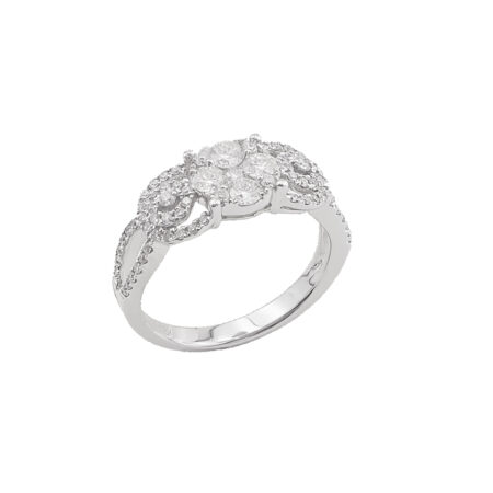 Ροζέτα Δαχτυλίδι Διαμαντένιο Με Πλαινές Πέτρες Σε Λευκόχρυσο 18Κ GR430