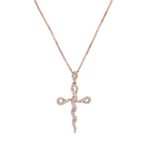 Σταυρός Ροζ Χρυσός 18Κ Με Διαμάντια Και Αλυσίδα