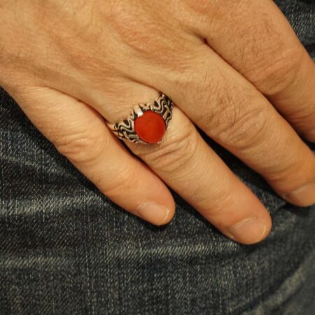 Ασημένιο Δαχτυλίδι Με Κόκκινη Πέτρα 925 Ανδρικό
