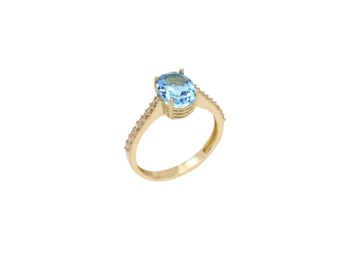 Χρυσό 14Κ Δαχτυλίδι Με Γαλάζια Πέτρα Και Λευκές Πέτρες Ζιργκόν