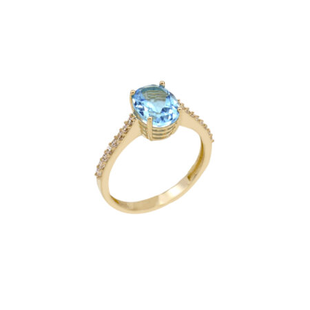 Χρυσό 14Κ Δαχτυλίδι Με Γαλάζια Πέτρα Και Λευκές Πέτρες Ζιργκόν