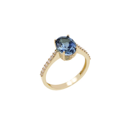 Δαχτυλίδι Με Μπλε Πέτρα Και Λευκές Ζιργκόν Σε Χρυσό 14Κ