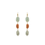 Κρεμαστά Σκουλαρίκια Με Τουρμαλίνη Και Κοράλλι Χρυσά 18Κ