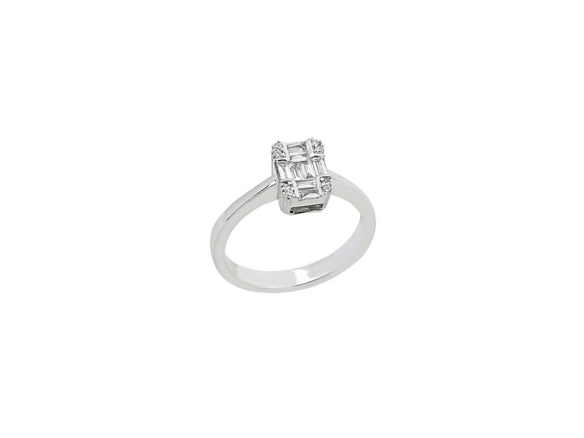 Δαχτυλίδι Με Baguette Και Round Brilliant Διαμάντια Σε Λευκόχρυσο 18Κ