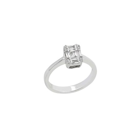 Δαχτυλίδι Με Baguette Και Round Brilliant Διαμάντια Σε Λευκόχρυσο 18Κ