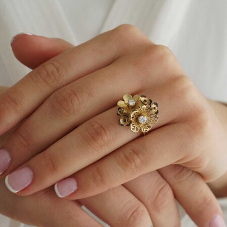 Χειροποίητο Δαχτυλίδι Λουλούδι Χρυσό 14Κ Με Ζιργκόν