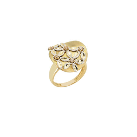 Γυναικείο Χρυσό Δαχτυλίδι 14Κ Με Λουλούδια Από Ζιργκόν Πέτρες