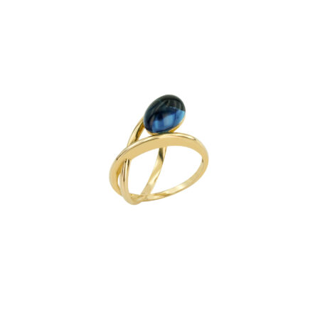 Δαχτυλίδι Με Μπλε Πέτρα Καμπουσόν Ζιργκόν Σε Χρυσό 14Κ