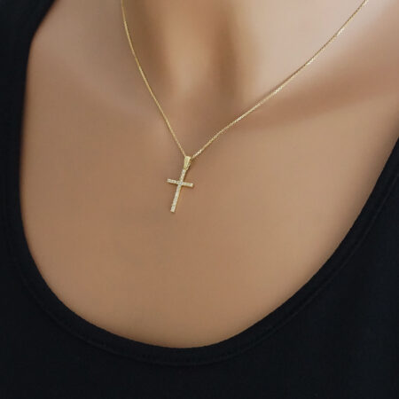 Χρυσός Σταυρός 18Κ Μπριγιάν Και Αλυσίδα GC1069