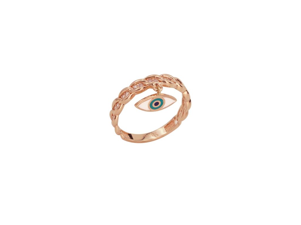 Δαχτυλίδι Με Μάτι Και Ζιργκόν Σε Ροζ Χρυσό 9Κ
