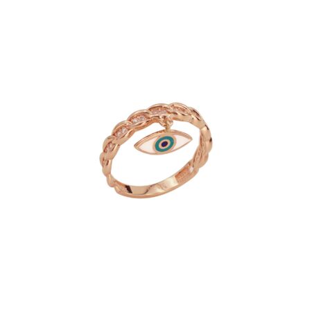 Δαχτυλίδι Με Μάτι Και Ζιργκόν Σε Ροζ Χρυσό 9Κ