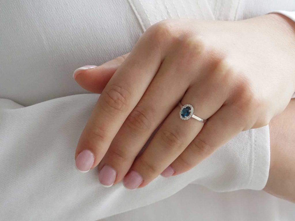 Ροζέτα Δαχτυλίδι Μπριγιάν Και London Blue Topaz Σε Λευκόχρυσο 18 Καράτια Γυναικείο Δώρο