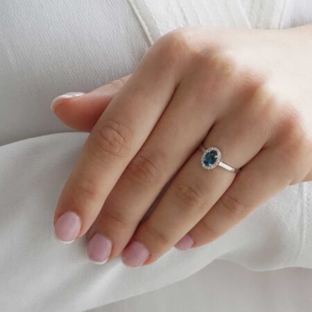 Ροζέτα Δαχτυλίδι Μπριγιάν Και London Blue Topaz Σε Λευκόχρυσο 18 Καράτια Γυναικείο Δώρο