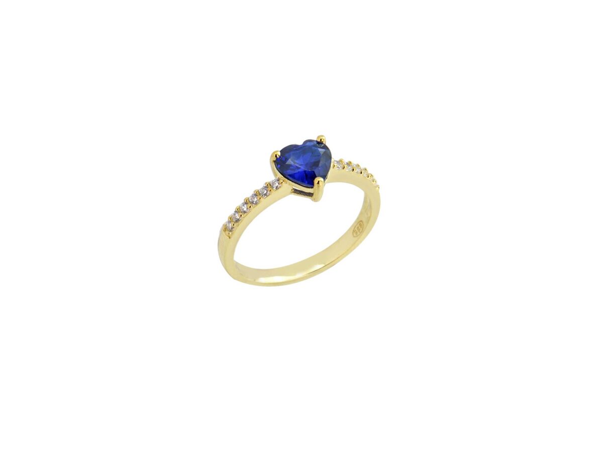 Δαχτυλίδι Καρδιά Μπλε Ζιργκόν Από Επιχρυσωμένο Ασήμι 925