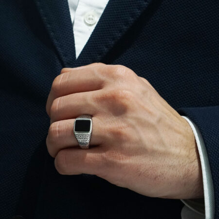 Unisex Δαχτυλίδι Με Μαύρη Πέτρα Όνυχα Σε Ασήμι 925