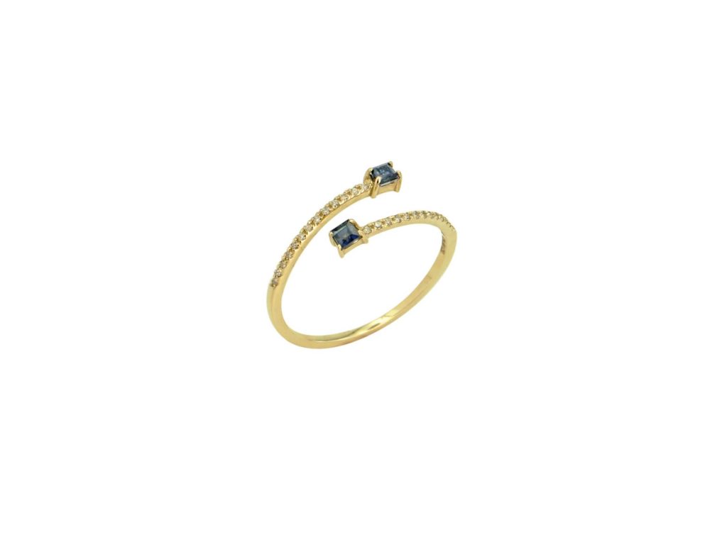 Δαχτυλίδι Γυναικείο Με Διαμάντια Και Ζαφείρια Σε Χρυσό 14Κ