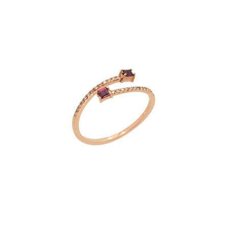 Δαχτυλίδι Με Ρουμπίνια Και Διαμάντια Σε Ροζ Χρυσό 14Κ