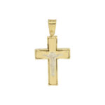 Διπλής Όψης Βαπτιστικός Σταυρός Με Τον Εσταυρωμένο Σε Δίχρωμο Χρυσό 14 Καράτια