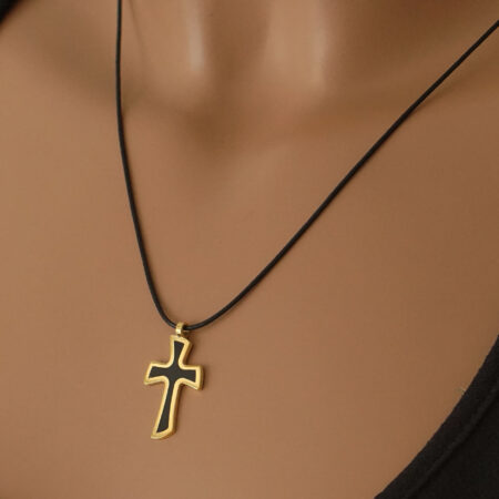 Unisex Χρυσός Σταυρός Με Μαύρο Σμάλτο 14Κ