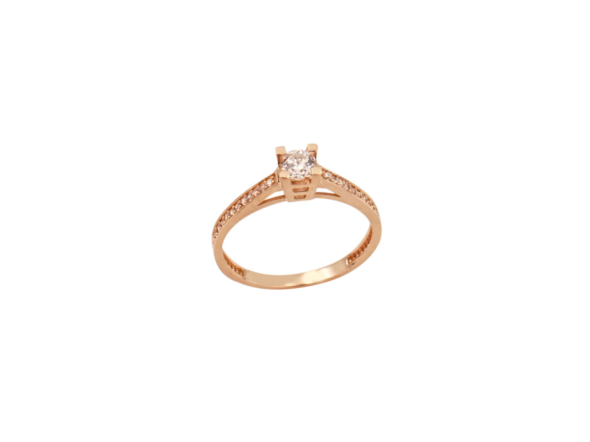 Δαχτυλίδι Μονόπετρο 14Κ Ροζ Χρυσό Με Ζιργκόν