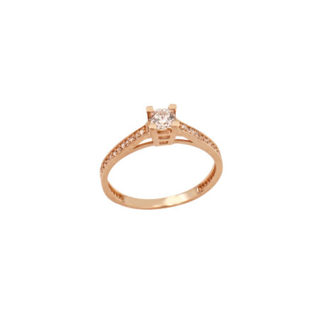 Δαχτυλίδι Μονόπετρο 14Κ Ροζ Χρυσό Με Ζιργκόν