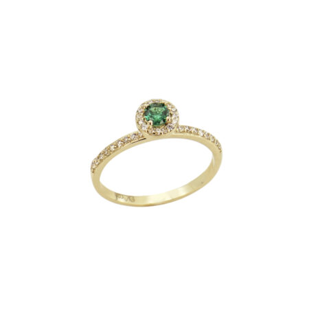 Ροζέτα Δαχτυλίδι Με Πέτρα Πράσινη Σε Χρυσό 14Κ