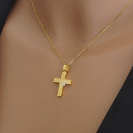 Σταυρός Χειροποίητος Χρυσός 14 Καράτια Με Ζιργκόν Πέτρα