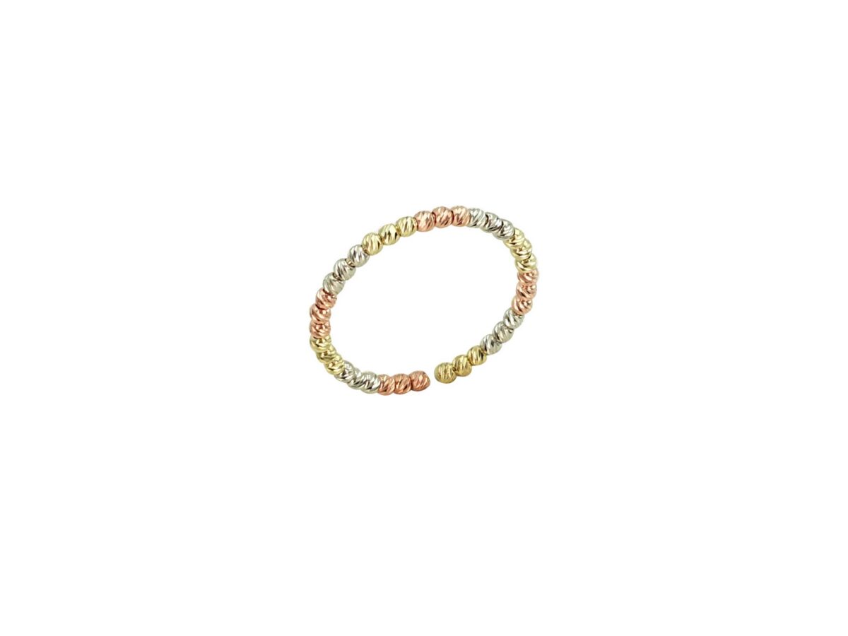 Τρίχρωμο Δαχτυλίδι Χρυσό 14Κ Με Διαμανταρισμένες Μπίλιες