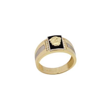 Ανδρικό Δαχτυλίδι Χρυσό Δίχρωμο 14Κ Με Σμάλτο Και Ζιργκόν