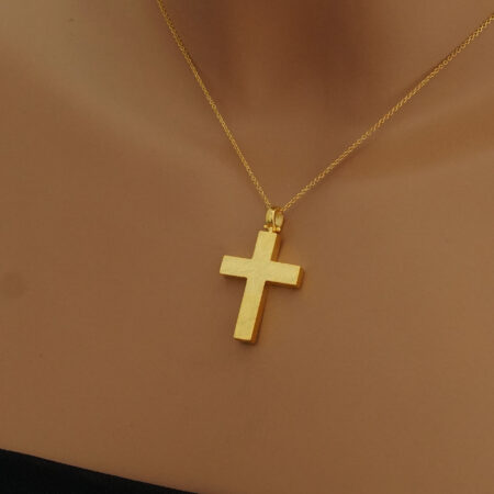 Χειροποίητος Σταυρός Χρυσός 14 Καράτια Πίσω Όψη
