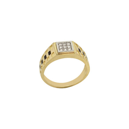 Δαχτυλίδι Ανδρικό Χρυσό 14Κ Με Σμάλτο Και Ζιργκόν Πέτρες