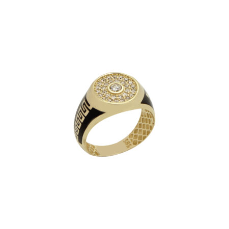 Δαχτυλίδι Ανδρικό Χρυσό 14Κ Με Ζιργκόν Πέτρες Και Μαύρο Σμάλτο