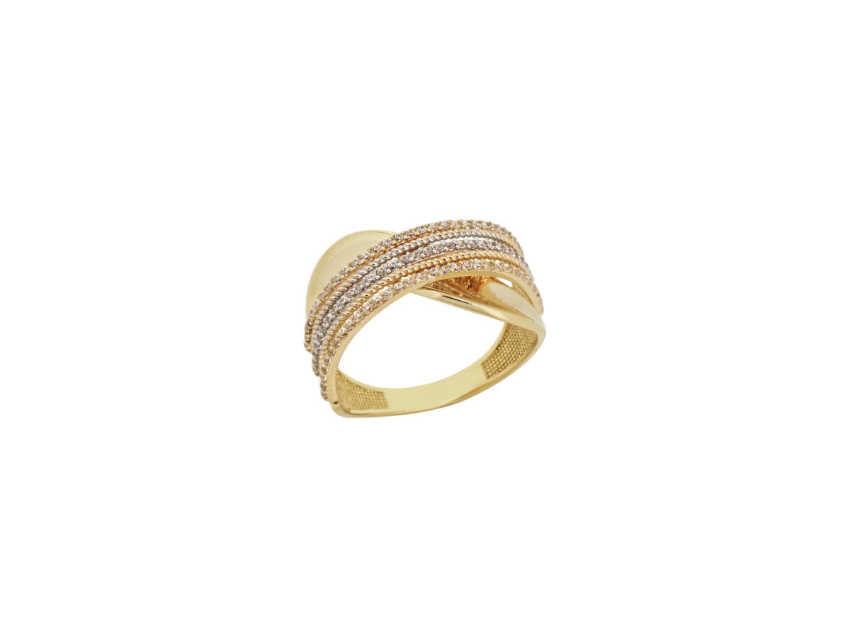 Δαχτυλίδι Τρίχρωμο Χρυσό 14Κ Με Πέτρες Ζιργκόν