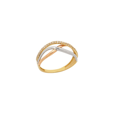 Τρίχρωμο Δαχτυλίδι Χρυσό 14Κ Με Ζιργκόν Πέτρες