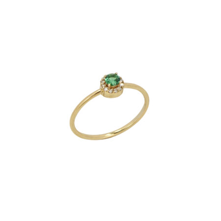 Δαχτυλίδι Ροζέτα Σμαράγδι Με Μπριγιάν Σε Χρυσό 18Κ