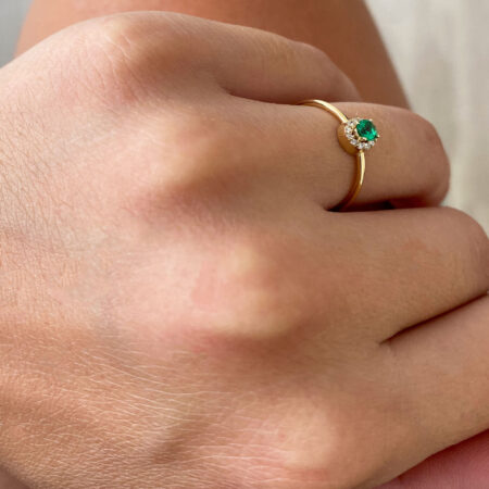 Δαχτυλίδι Ροζέτα Σμαράγδι Με Διαμάντια Μπριγιάν Σε Χρυσό 18Κ