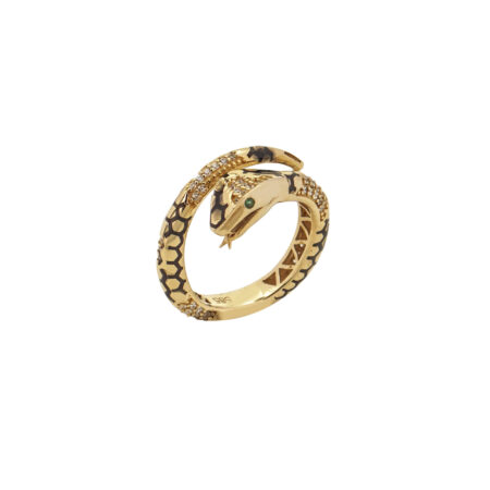 Χρυσό Δαχτυλίδι Φίδι 14Κ Με Πέτρες Ζιργκόν Και Σμάλτο