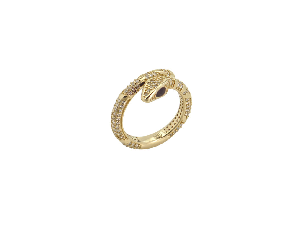 Χρυσό Δαχτυλίδι Φίδι 14Κ Με Ζιργκόν Πέτρες