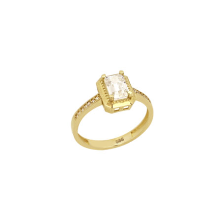 Δαχτυλίδι Μονόπετρο Emerald Cut Ζιργκόν Σε Χρυσό 14Κ